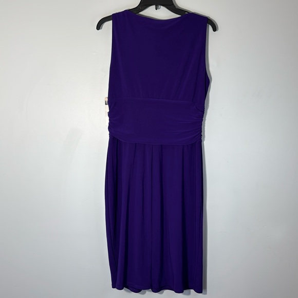 Chaps Dress Purple Ruched Midi Faux Wrap Sleeveless Sheath in Size L NWT - Picture 7 of 12